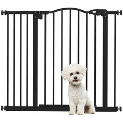 PawHut Metal 74-94cm Adjustable Pet Gate Safety Barrier w/ Auto-Close Door Black