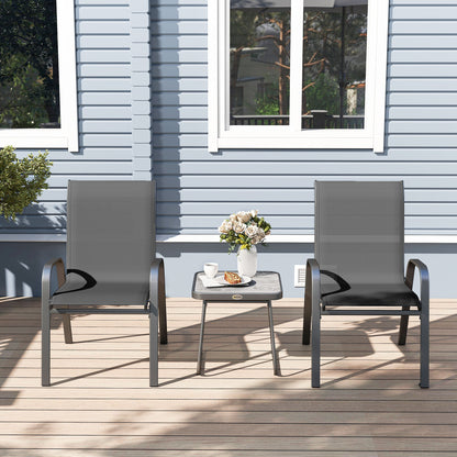 Outsunny 3 Pieces Outdoor Bistro Set, Patio Stackable Armchairs with Breathable Mesh Fabric and SPC Board Coffee Table, Black