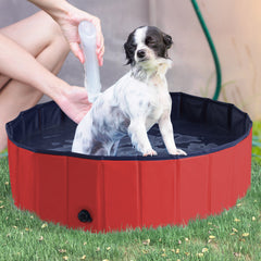 PawHut Foldable Dog Paddling Pool Pet Cat Swimming Pool Indoor/ Outdoor Collapsible Summer Bathing Tub Shower Tub Puppy Washer, â 100 x 30H cm, Red