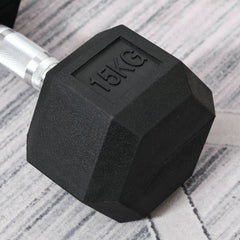 HOMCOM 15KG Single Rubber Hex Dumbbell Portable Hand Weights Dumbbell Home Gym