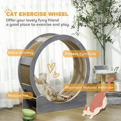 PawHut Cat Wheel with Brake, Scratching Pads - Grey