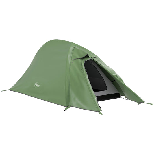 Outsunny Double Layer Camping Tent, 1-2 Man Backpacking Tent with Carry Bag, 2000mm Waterproof and Lightweight, Green