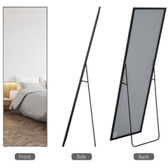 HOMCOM Full Length Dressing Mirror, Floor Standing or Wall Hanging, Aluminium Alloy Framed Full Body Mirror for Bedroom, Living Room, 50 x 161.5cm, Black