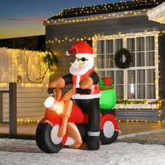 HOMCOM 5.5ft Christmas Inflatable Santa Claus Riding a Motorcycle Blow Up Decoration Xmas D√É¬©cor for Garden