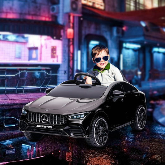 AIYAPLAY Mercedes-Benz AMG CLA 45 Licensed 12V Kids Electric Car Ride on Car w/ Remote, Suspension Lights Music Horn - Black