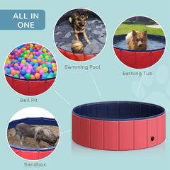 PawHut Foldable Dog Paddling Pool Pet Cat Swimming Pool Indoor/ Outdoor Collapsible Summer Bathing Tub Shower Tub Puppy Washer, â 100 x 30H cm, Red