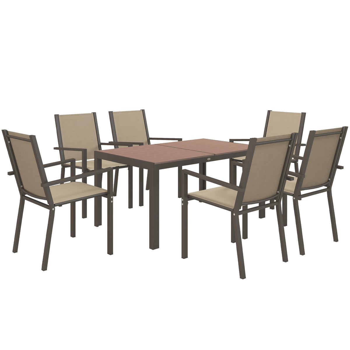 Outsunny Seven-Piece Garden Dining Set, with Plastic Wood-Top Table - Brown