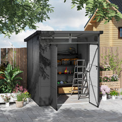 Outsunny 6 x 6ft Outdoor Storage Shed, Plastic Garden Shed with Windows and Air Vents, Outdoor Resin Tool Shed with Latch Doors for Garden, Deck, Dark Grey