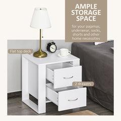 HOMCOM Bedside Table with 2 Drawers, Nightstand with Handles and Elevated Base, Side Table for Bedroom, Living Room, White