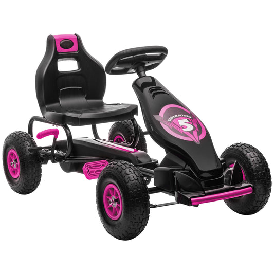 HOMCOM Kids Pedal Go Kart, with Adjustable Seat, Inflatable Tyres - Pink