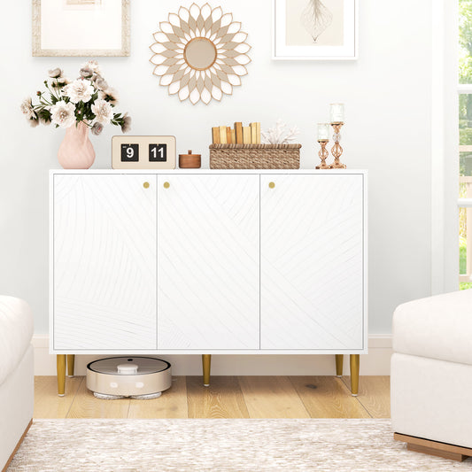 HOMCOM Elegant Two-Cupboard Sideboard - White/Gold-Tone