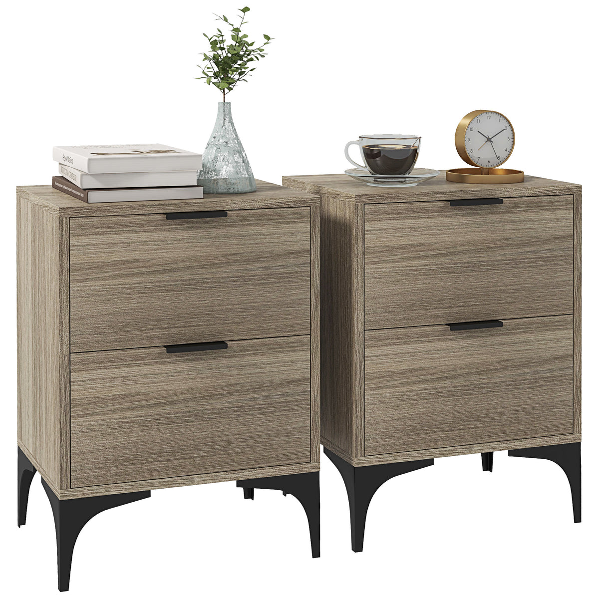 HOMCOM Set of Two Wood Effect Bedside Tables