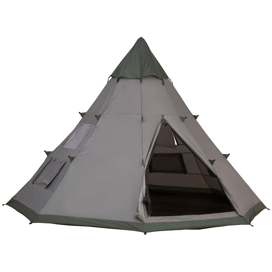 Outsunny 6 Men Tipi Tent with Carry Bag - Grey