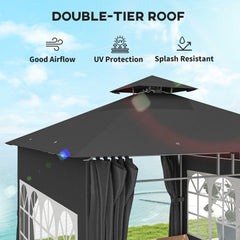 Outsunny 3 x 3 m Garden Gazebo, Double Roof Metal Gazebo with Removable Sidewalls and Church Windows, Outdoor Canopy Shelter, Dark Grey