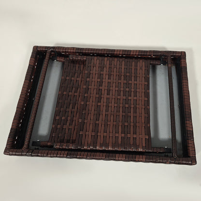 Outsunny Foldable Outdoor Coffee Table, Steel Frame Rattan Side Table, Coffee Table Side Table for Garden, Brown