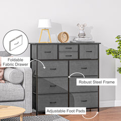 HOMCOM Bedroom Chest of Drawers, 10 Drawer Dresser with Foldable Fabric Drawers and Steel Frame, Black