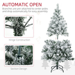 HOMCOM 4.5' Artificial Snow Christmas Trees with Frosted Branches, Warm White or Colourful LED Lights, Steel Base