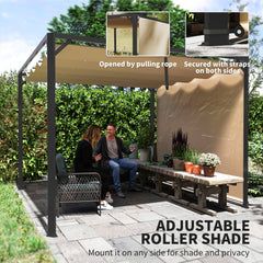 Outsunny 3 x 3m Aluminium Pergola, with Retractable Roof and Wall - Khaki