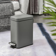 HOMCOM 5L Rectangular Compact Bin Steel Body Removable Bucket Quiet-Close Lid w/ Pedal Lid Rubbish Trash Can Home Office Bedroom Bathroom Living Room Garbage Tidy Clean Grey