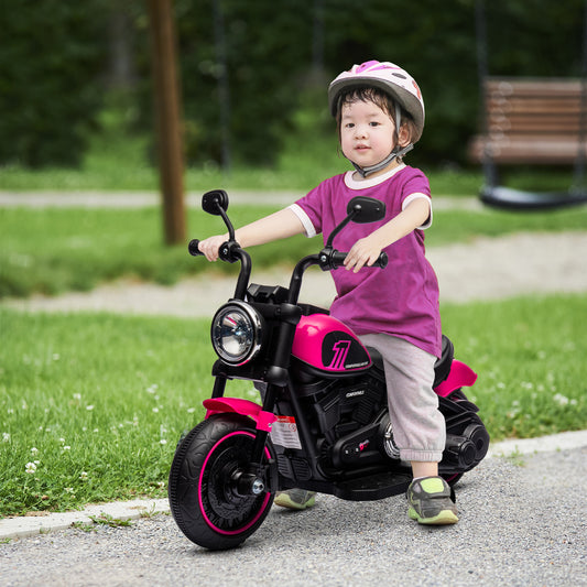 HOMCOM 6v Electric Motorbike with Training Wheels, One-Button Start - Pink