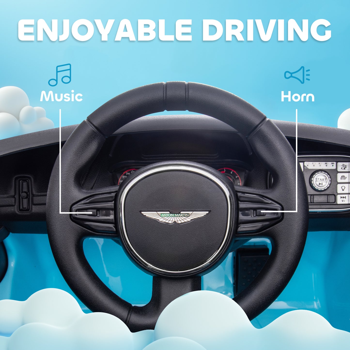سيارة كهربائية للأطفال تعمل بالبطارية ومرخصة من AIYAPLAY Aston Martin DBX، 12 فولت، سيارة للأطفال مزودة بأضواء وبوق موسيقي، باللون الأزرق