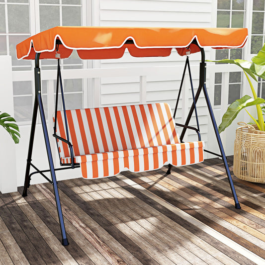 Outsunny Three-Seater Garden Swing Chair, with Adjustable Canopy - Orange Stripe