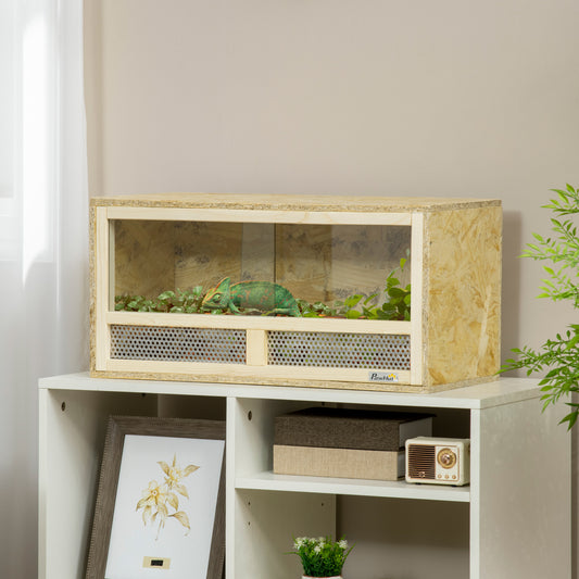 مسكن الزواحف PawHut Terrarium Vivarium مع أبواب منزلقة شفافة وشبكة قابلة للتنفس، للسحالي والضفادع ذات القرون والثعابين والحرباء، 60 × 29.5 × 29.5 سم