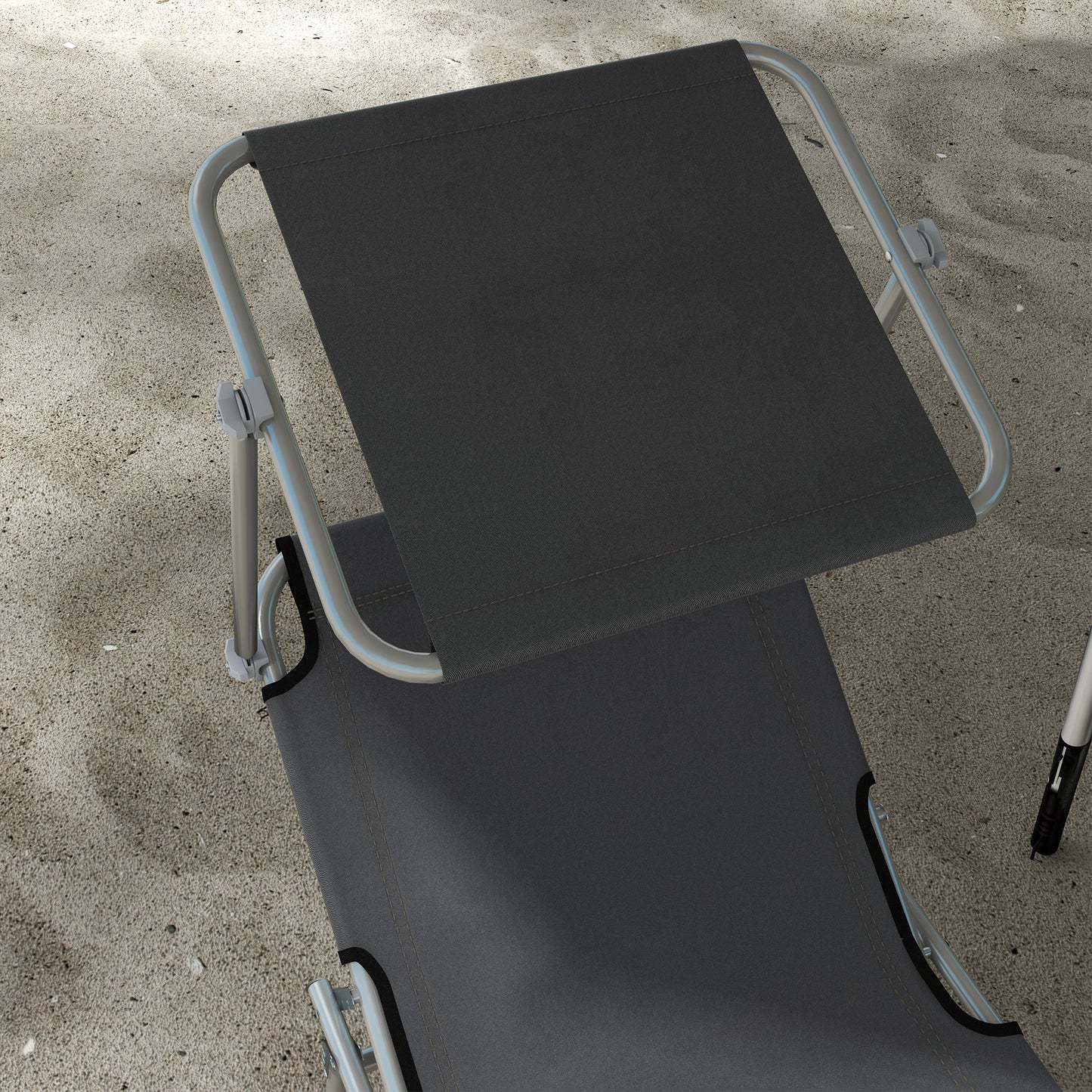 Outsunny Outdoor Foldable Sun Lounger Set of 2, 4 Level Adjustable Backrest Reclining Sun Lounger Chair with Angle Adjust Sun Shade Awning for Beach, Garden, Patio, Grey