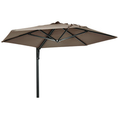 Outsunny 2.5m Wall Mounted Parasol, Hand to Push Outdoor Patio Umbrella with 180 Degree Rotatable Canopy for Porch, Deck, Garden, 250 cm, Khaki