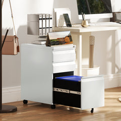 Vinsetto 3-Drawer Steel Filing Cabinet with Lock and Wheels - White