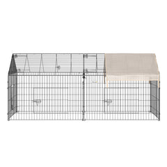 PawHut Metal Rabbit Run Playpen, Guinea Pig Cage, 220 x 103 x 103 cm, Beige