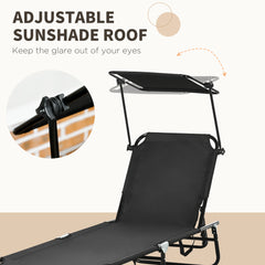 Outsunny Set of Two Folding Sun Loungers, with Adjustable Backs and Sun Canopies - Black