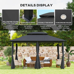 Outsunny 3 x 4m Steel Gazebo, with Curtains - Black