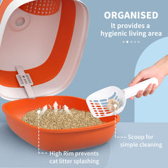 PawHut Foldable Cat Litter Tray with Lid, Deodorant, Scoop, Orange