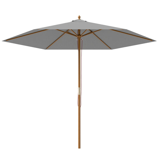 Outsunny 2.5m Wood Garden Parasol Sun Shade Patio Outdoor Wooden Umbrella Canopy Light Grey