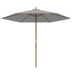 Outsunny 2.5m Wood Garden Parasol Sun Shade Patio Outdoor Wooden Umbrella Canopy Light Grey