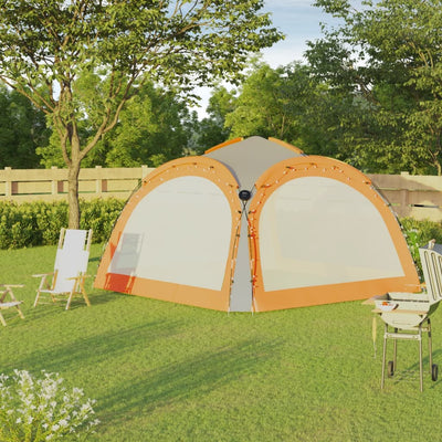 Party Tent with LED and 4 Sidewalls 3.6x3.6x2.3 m Grey&Orange