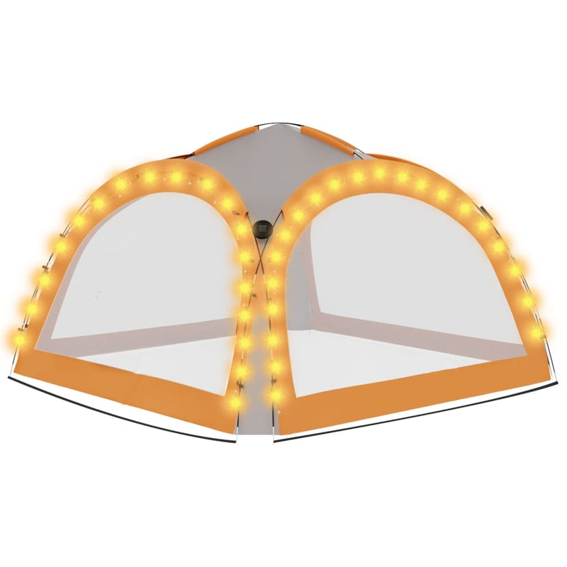 Party Tent with LED and 4 Sidewalls 3.6x3.6x2.3 m Grey&Orange