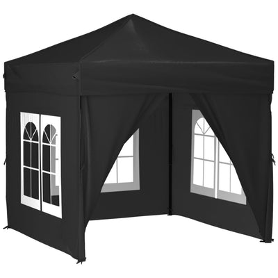 Folding Party Tent with Sidewalls Black 2x2 m