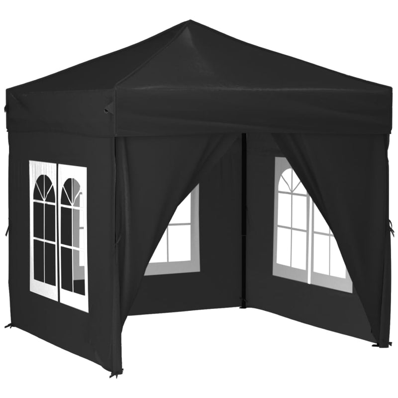 Folding Party Tent with Sidewalls Black 2x2 m