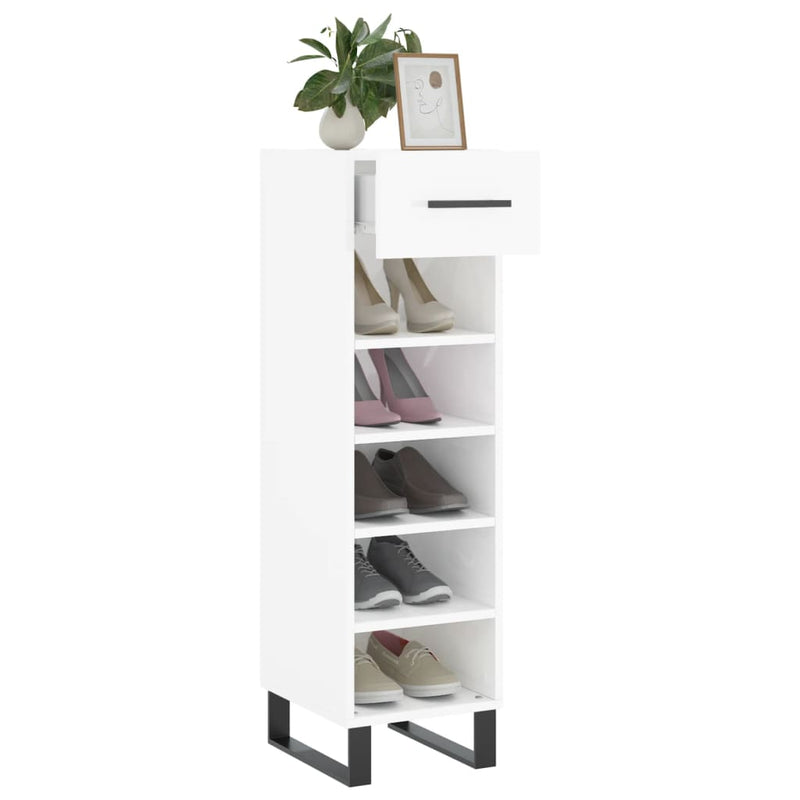 Shoe Cabinet High Gloss White 30x35x105 cm Engineered Wood