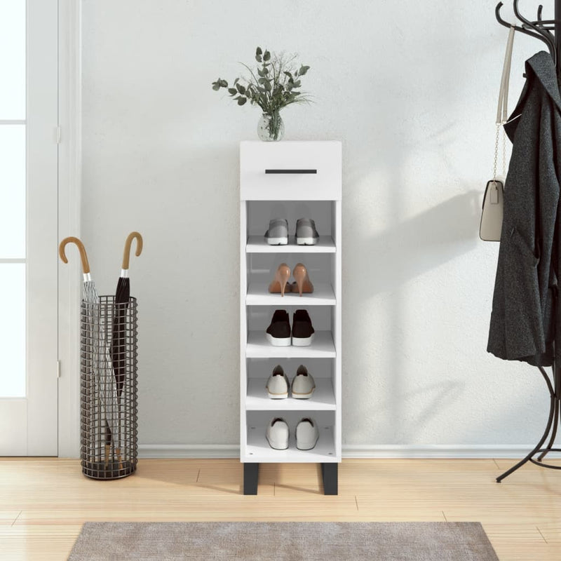 Shoe Cabinet High Gloss White 30x35x105 cm Engineered Wood