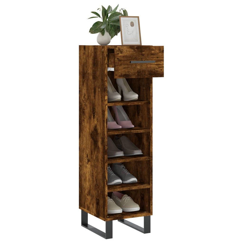 Shoe Cabinet Smoked Oak 30x35x105 cm Engineered Wood