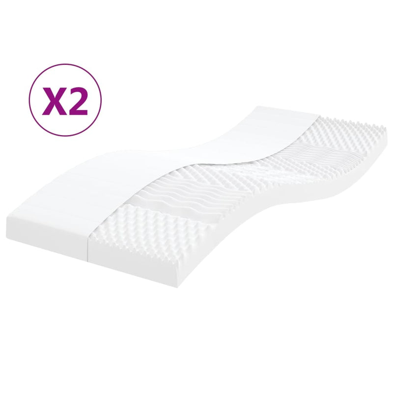 Foam Mattresses 2 pcs White 90x190 cm 7-Zone Hardness 20 ILD