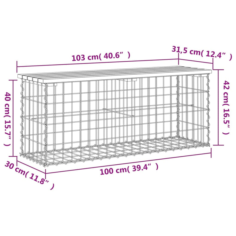 Garden Bench Gabion Design 103x31.5x42 cm Solid Wood Douglas