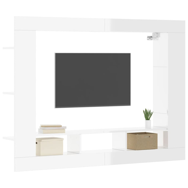 TV Cabinet High Gloss White 152x22x113 cm Engineered Wood