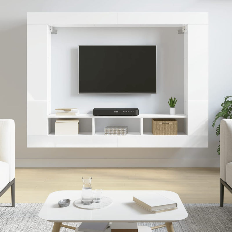 TV Cabinet High Gloss White 152x22x113 cm Engineered Wood