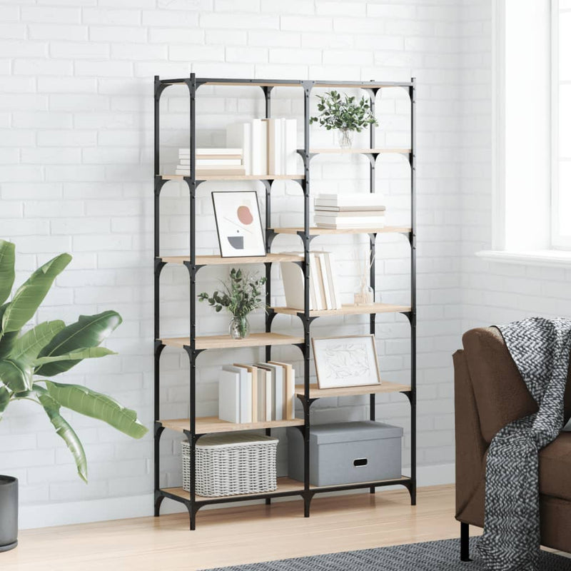 Bookshelf Sonoma Oak 100x32x170 cm Engineered Wood and Iron