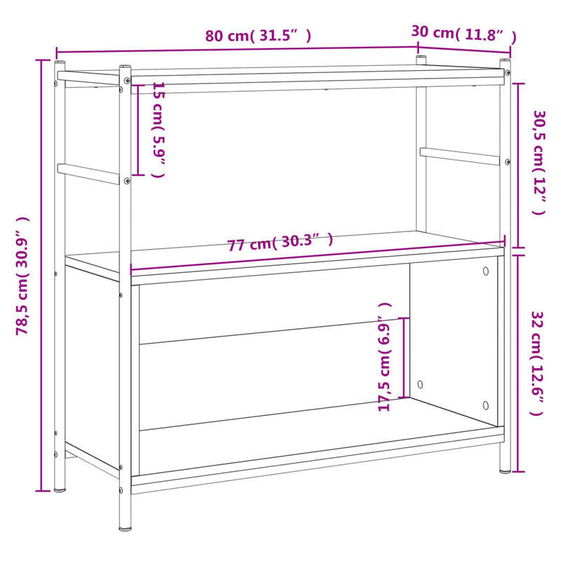 Bookshelf Smoked Oak 80x30x78.5 cm Engineered Wood and Iron