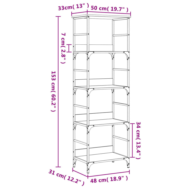 Bookshelf Brown Oak 50x33x153 cm Engineered Wood